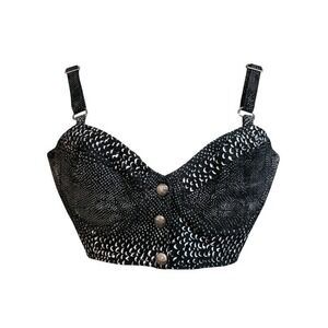 Vintage Easyriders Genuine Leather Biker Crop Top Bustier XL Black White Edgy